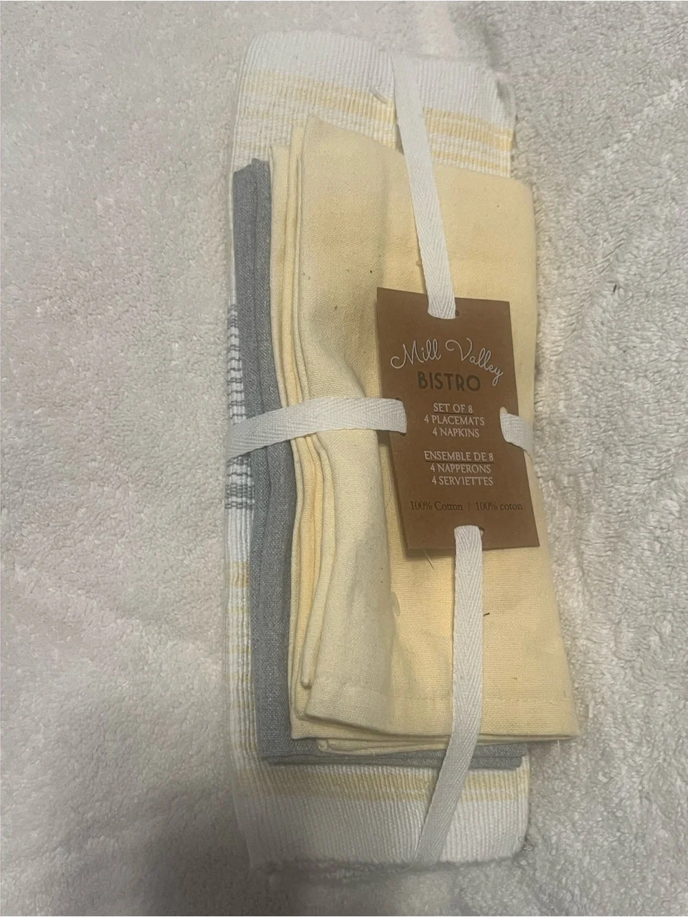 Mill Valley Bistro Yellow & white Cotton Placemat & yellow and light grey Napkin